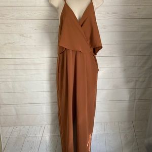 Astr Rust Brown V-Neck Wrap Jumpsuit